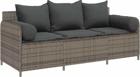 vidaXL 3 személyes szürke polyrattan kerti kanapé párnával