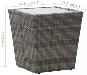 szürke polyrattan és edzett üveg teázóasztal 41,5x41,5x43 cm