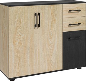 HOMCOM Tárolószekrény, Oldalszekrény, Konyhaszekrény, 2 Szekrény, Állítható Polc, 2 Fiók, Modern Stílus, Nappaliba, Konyhába, Étkezőbe, 90 x 30 x 75,5