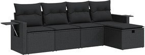 vidaXL 5 részes fekete polyrattan kerti kanapészett párnákkal