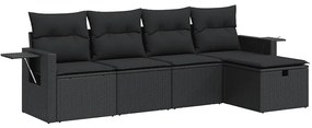 vidaXL 5 részes fekete polyrattan kerti kanapészett párnákkal