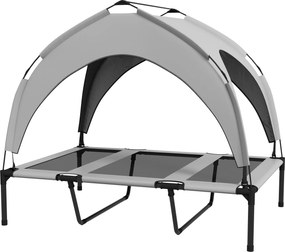 PawHut Felső Ágy Kutyáknak Napernyővel, Kültéri Kutyakot, Lélegző, Kisméretű és Mini Kutyáknak, Világosszürke Oxford 106 x 76 x 94 cm | Aosom