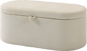 HOMCOM kárpitozott tárolópad csíkos kordbársonnyal – 105 x 51 x 49 cm, rejtett tárolós puff, 200 kg teherbírás, bézs | Aosom