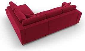 Piros bársony kinyitható tárolóhelyes sarokkanapé (jobb oldali-L alakú) Kyoto – Cosmopolitan Design