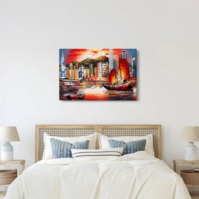 Kép - Victoria Harbour, Hong Kong, olajfestmény (90x60 cm)