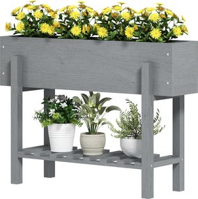 Outsunny Fa Magasított Kertágy Polccal - Magaságyás Virágok és Zöldségek Teraszra 100x30x70.5 cm Szürke | Aosom