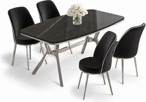 Lena étkezőgarnitúra, fekete márvány-króm, 160 cm – TR240CHR2876