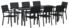 9 Részes Kerti Étkezőszett Fekete HDPE