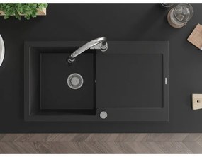 Mexen Leo, 1 kamrás gránit mosogató 900x500x190 mm és Elia mosogató csaptelep, fekete, 6501-77-670101-00