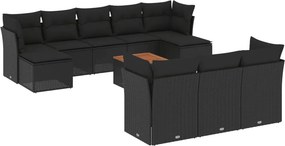 vidaXL 11 részes fekete polyrattan kerti ülőgarnitúra párnákkal