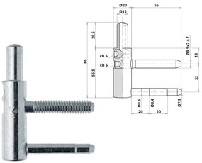 Otlav pánt 3D 20mm FIÚ ezüst (csaphossz 55mm)
