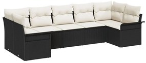 7 Részes Kert Sofaszett Párnákkal Fekete Poli Rattan, 2-Fős Kert Kanapé Tárolóval és Párnákkal Fekete Poli Rattan