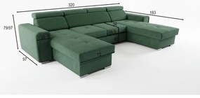 Rozkládací U sedací souprava SALVADA zelená s úložným prostorem