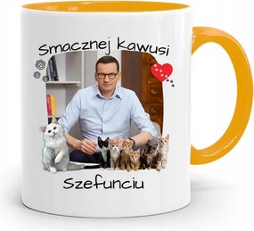 Sárga Politikus Bögre Mateusz Morawiecki Miniszterelnök fényképes nyomtatással