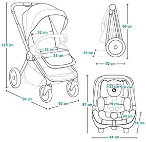 Lionelo - 3 az 1-ben kombinált babakocsi LAYLA Kőszürke