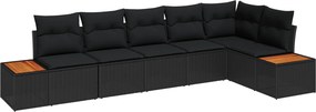 vidaXL Kerti Kanapé Szett párnával tárolóval 6 pcs Fekete Polyrattan
