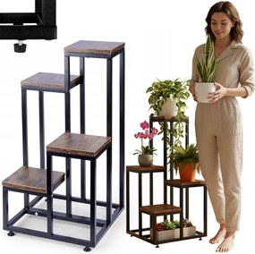 Álló Virágágyás Fém Fekete Loft Virágtartó állvány 4 polc 4 szintes