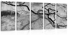 5-részes kép szürreális fák fekete fehérben