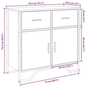füstös tölgy színű szerelt fa tálalószekrény 79,5x35,5x74,5 cm
