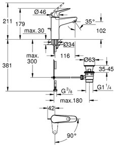 GROHE 24328001 - SWIFT mosdócsaptelep, 179 mm, fényes króm