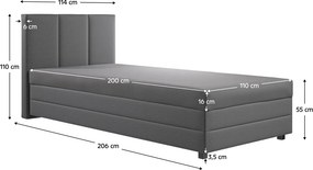Boxspring ágy, egyszemélyes, szürke, 110x200, univerzális, ALEXA