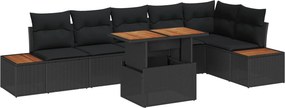vidaXL Kerti Kanapé Szett tárolóval 7 pcs Fekete Poli rattan
