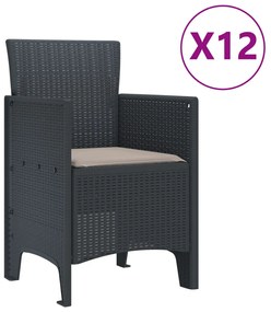 13 darabos Kerti Étkezőkészlet Párnákkal Antracit Polirattan, Kert Asztal Antracit 150x100x73 cm Polirattan, Kerti Székek Párnákkal 4 db Antracit Polirattan