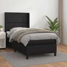 fekete műbőr rugós ágy matraccal 90x190 cm