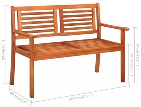 2 személyes tömör eukaliptuszfa kerti pad párnával 120 cm