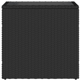 fekete polyrattan üveglapos kerti kisasztal 58 x 27,5 x 55 cm