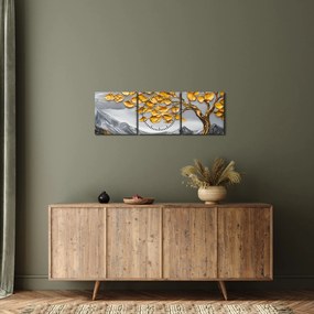 Kép – Fa arany levelekkel (órával) (90x30 cm)