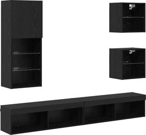 vidaXL TV Fali Egységek LED-del 5 pcs Fekete tölgy Faanyag
