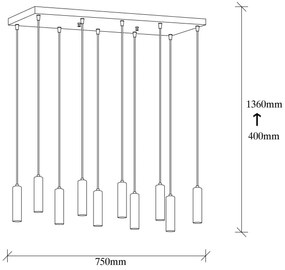 TEMPO kábelcsillár 10x E27/40W/230V, arany