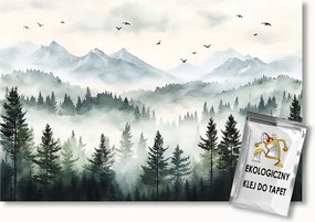 Fotótapéta Flizelina Hegyek Csúcsok Erdő Fák Köd Madarak 350x250 ragasztó