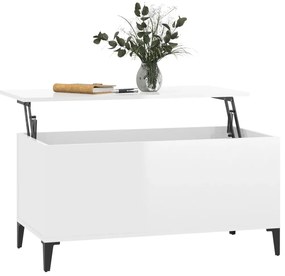 Magasfényű fehér szerelt fa dohányzóasztal 90x44,5x45 cm