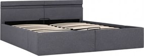 Sötétszürke LED-es szövetágy hidraulikus tárolóval 160 x 200 cm