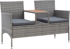 vidaXL kétszemélyes szürke polyrattan kerti pad teázóasztallal 143 cm