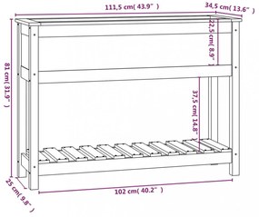 fekete tömör fenyőfa növénytartó polccal 111,5x34,5x81 cm