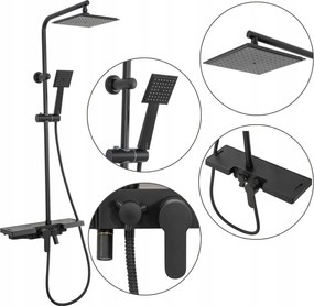 Fali Zuhany Szett Fekete Mat Rea Bravo Polc Kifolyó Esőztető