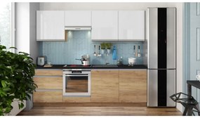 MARINA 240 cm-es konyhablokk, craft tölgy/magasfényű fehér