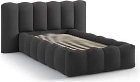 Antracitszürke kárpitozott ágyneműtartós egyszemélyes ágy ágyráccsal 90x200 cm Lupine – Micadoni
