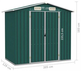 zöld horganyzott acél kerti fészer 205 x 129 x 183 cm