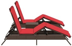 2 db barna polyrattan napozóágy asztallal