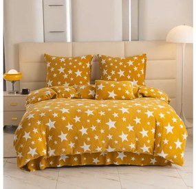 Mikroplüss ágyneműhuzat szett STARS sárga-narancs + mikroplüss lepedő SOFT 90x200 cm fehér, egyszemélyes