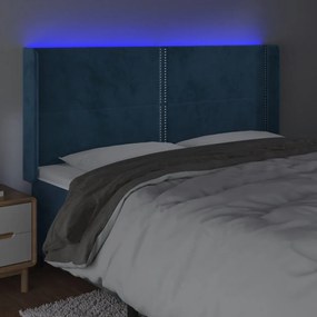 sötétkék bársony LED-es fejtámla 203x16x118/128 cm