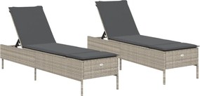 vidaXL 2 db világosszürke polyrattan napozóágy párnával