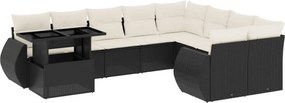 vidaXL 10 részes fekete polyrattan kerti ülőgarnitúra párnákkal