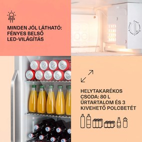Klarstein Beersafe XXL Chrytal White, E energiahatékonysági osztály, LED, 3 fém polc, panoráma üvegajtó