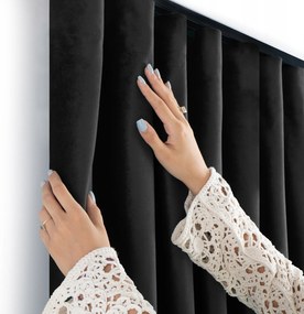 Filumi Függöny rövid velvet matt wave szalag étkezőbe Fekete 200x175