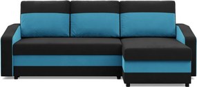 Hewlet sarokkanapé, 2 ágyneműtartóval, szövet anyag, univerzális oldal, hab töltet, fekete - kék
